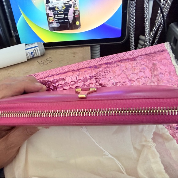 AUTH YSL Saint Laurent Classic Pink Y-Ligne Wallet - Picture 3 of 12